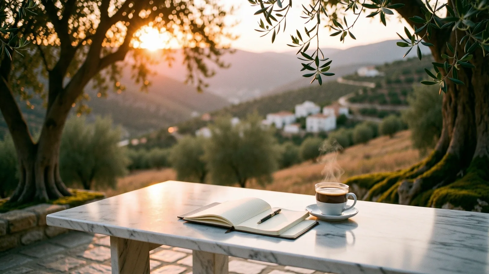 Παραδοσιακή ελληνική αρχιτεκτονική στο ηλιοβασίλεμα